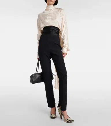 Khaite Lenro satin-trimmed high-rise slim pants | Thumbnail 3 Khaite Lenro satin-trimmed high-rise slim pants | Thumbnail 3