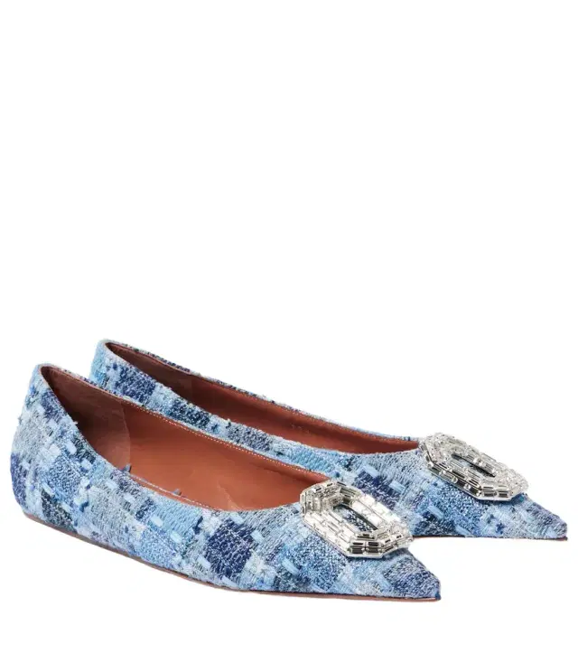 Amina Muaddi Camelia 90 embellished tweed pumps