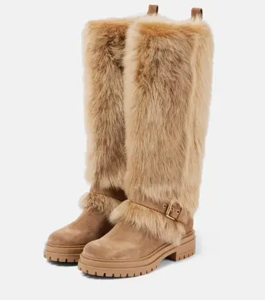 Gianvito Rossi Shearling-trimmed suede knee-high boots | Thumbnail 2