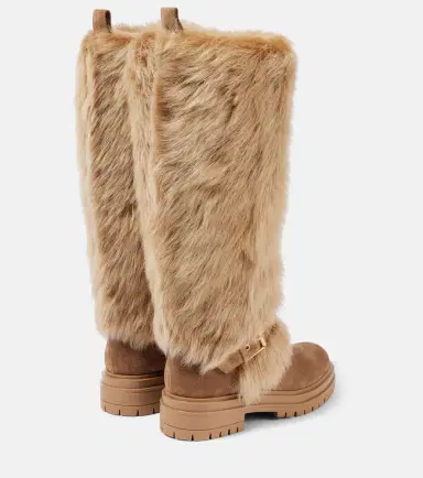 Gianvito Rossi Shearling-trimmed suede knee-high boots | Thumbnail 3