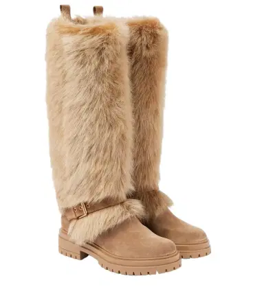 Gianvito Rossi Shearling-trimmed suede knee-high boots | Thumbnail 1