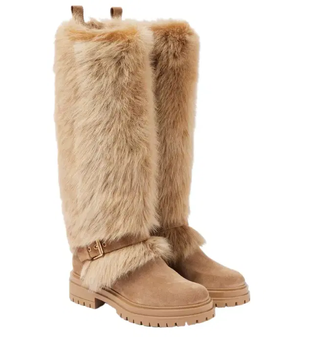 Gianvito Rossi Shearling-trimmed suede knee-high boots