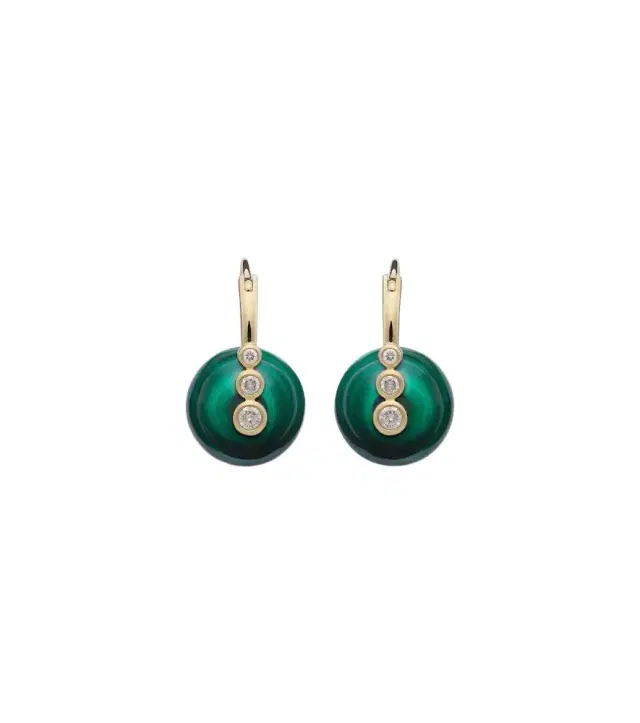 Sydney Evan 14kt gold earrings with diamonds and malachites
