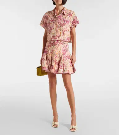 Agua by Agua Bendita Cerezo Florecer floral linen miniskirt | Thumbnail 3