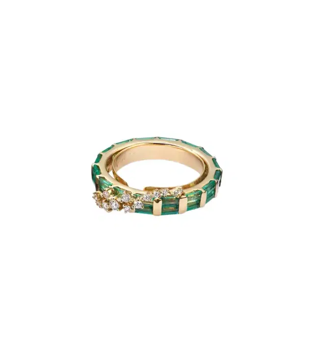 Ananya Scatter 18kt gold ring with emeralds and diamonds