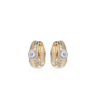 Stone and Strand Disco 14kt gold huggies with diamonds | Thumbnail 1