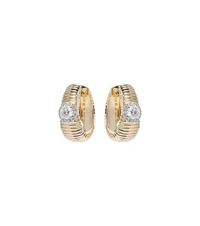 Disco 14kt gold huggies with diamonds