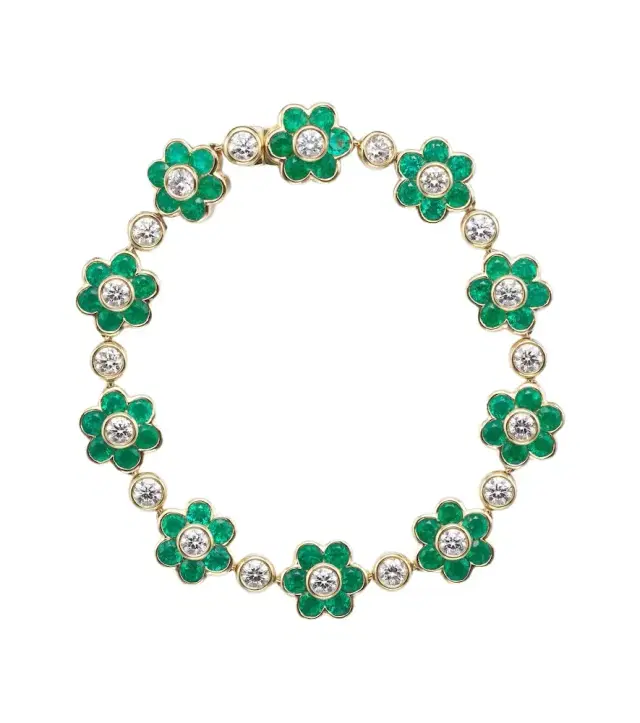 Anita Ko Flora 18kt yellow gold bracelet with emeralds and diamonds