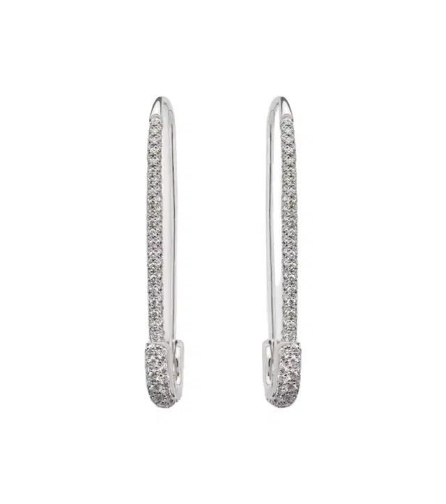 Anita Ko Safety Pin Extra Large 18kt white gold earrings with diamonds