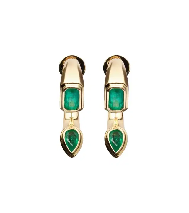 Shay Jewelry Bypass 18kt gold earrings with emeralds