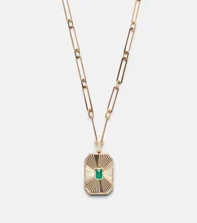 Shay Jewelry Radiant Deco 18kt gold pendant necklace with emerald and diamonds | Thumbnail 3