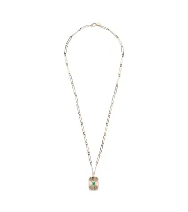 Shay Jewelry Radiant Deco 18kt gold pendant necklace with emerald and diamonds | Thumbnail 1