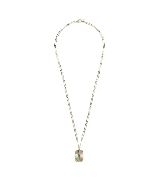 Radiant Deco 18kt gold pendant necklace with emerald and diamonds