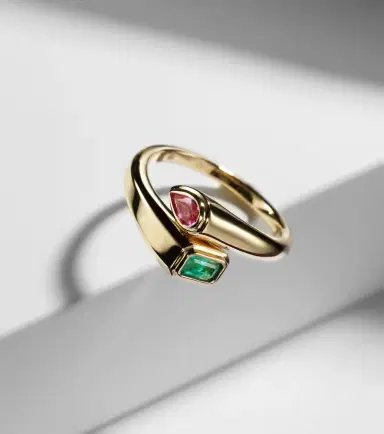 Shay Jewelry Bypass 18kt gold ring with emerald and sapphire | Thumbnail 5 Shay Jewelry Bypass 18kt gold ring with emerald and sapphire | Thumbnail 5