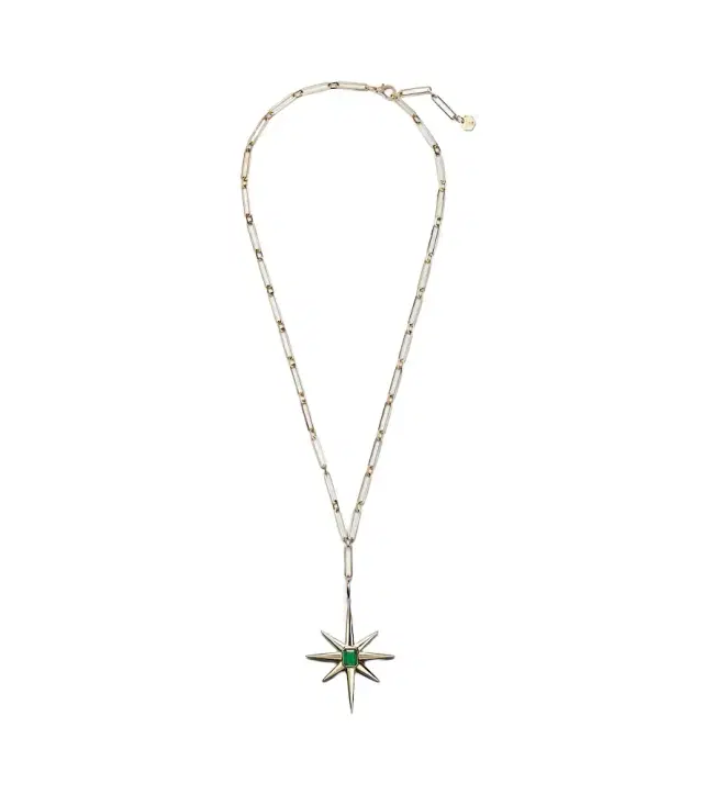 SHAY JEWELRY Starburst 18kt gold necklace with emerald and diamonds