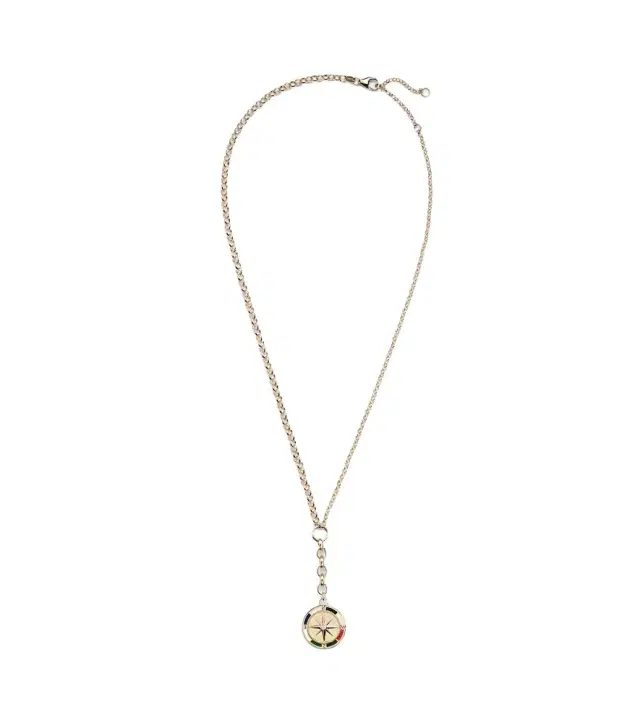 FoundRae Internal Compass 18kt gold necklace with diamond and enamel