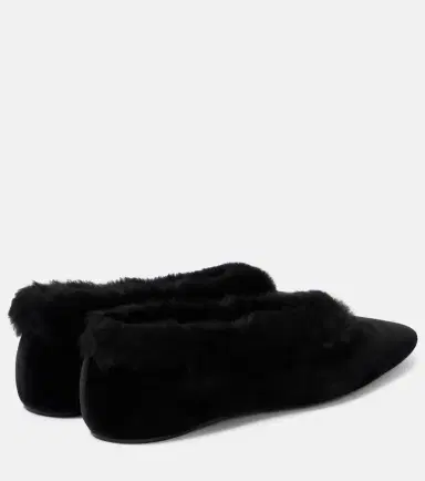 Toteme Shearling-trimmed velvet ballet flats | Thumbnail 2
