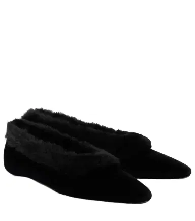 Toteme Shearling-trimmed velvet ballet flats | Thumbnail 1