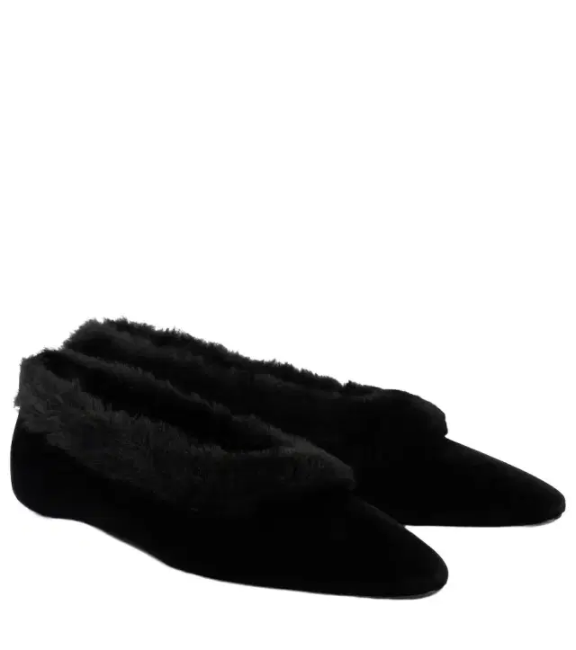 Toteme Shearling-trimmed velvet ballet flats