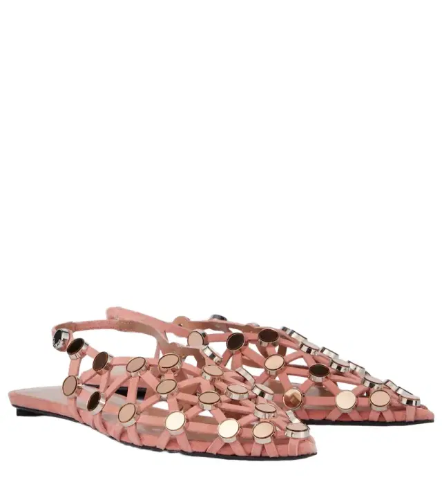The Attico Grid embellished suede slingback flats