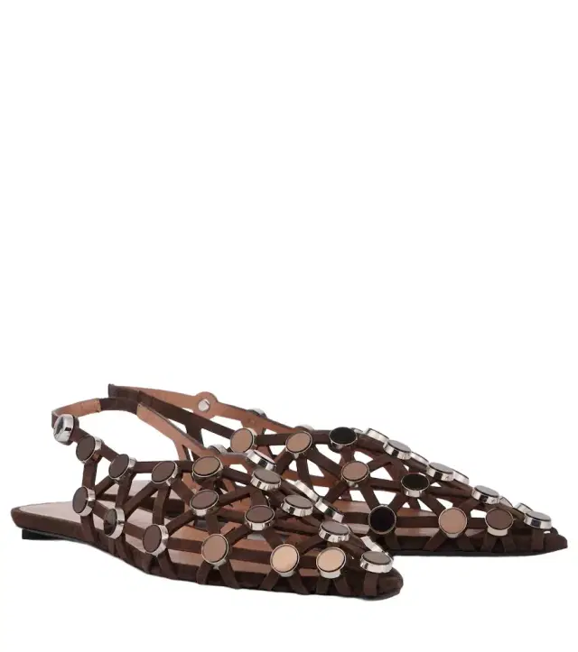 The Attico Grid embellished suede slingback flats