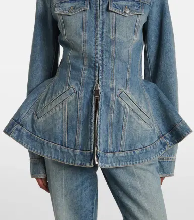 McQueen Peplum corduroy-trimmed denim jacket | Thumbnail 3
