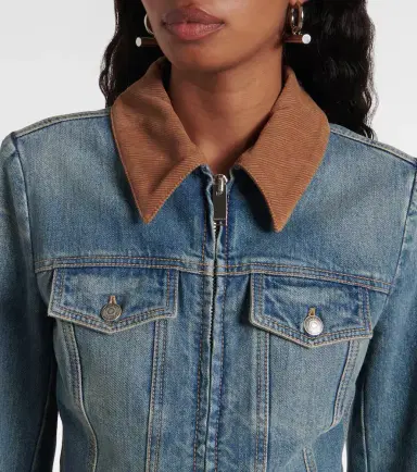 McQueen Peplum corduroy-trimmed denim jacket | Thumbnail 4