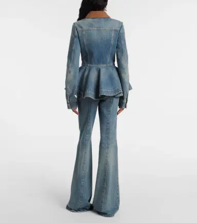 McQueen Peplum corduroy-trimmed denim jacket | Thumbnail 6