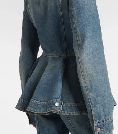 McQueen Peplum corduroy-trimmed denim jacket | Thumbnail 7