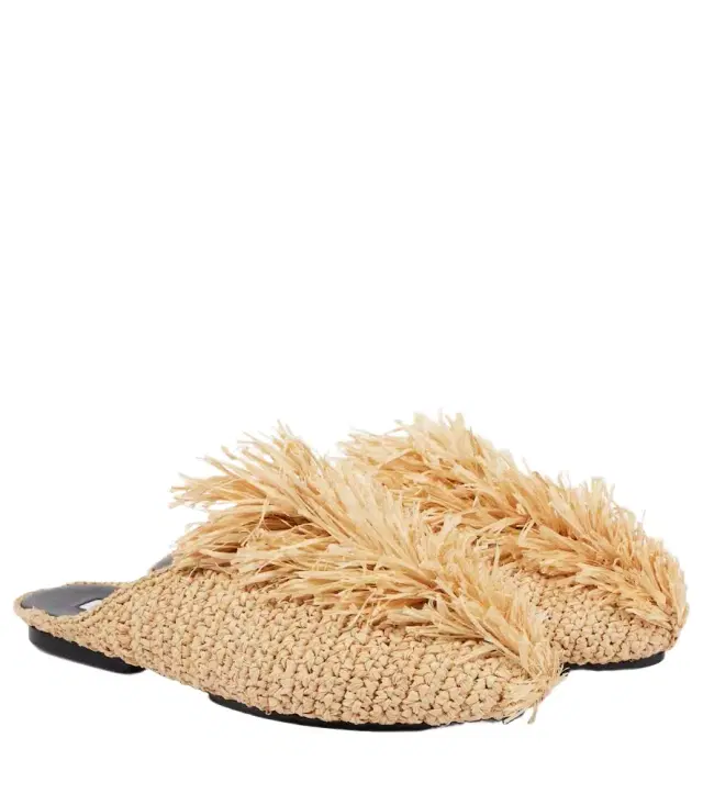 Jil Sander Fringed raffia mules