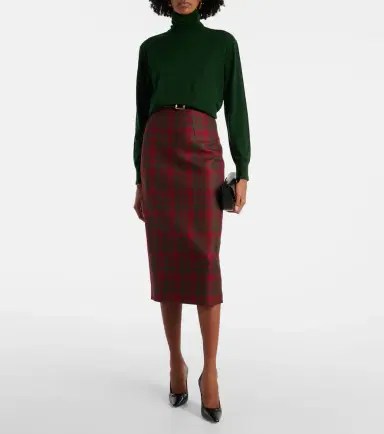 Emilia Wickstead Lorelei plaid wool-blend pencil skirt | Thumbnail 3