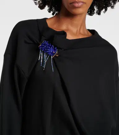 Dries Van Noten Embellished gathered cotton sweater | Thumbnail 2