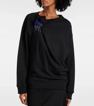 Dries Van Noten Embellished gathered cotton sweater | Thumbnail 4