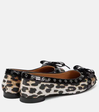 Ganni Eyelet Bow leopard-print satin ballet flats | Thumbnail 2