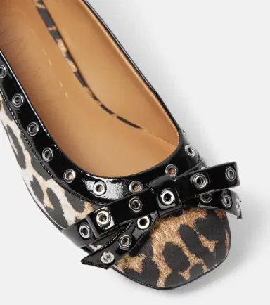 Ganni Eyelet Bow leopard-print satin ballet flats | Thumbnail 4