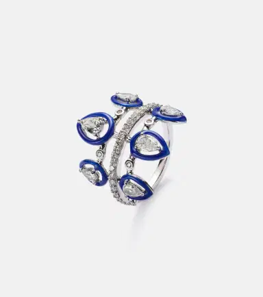 Kamyen Tulip 18kt white gold pinky ring with diamonds and enamel | Thumbnail 2