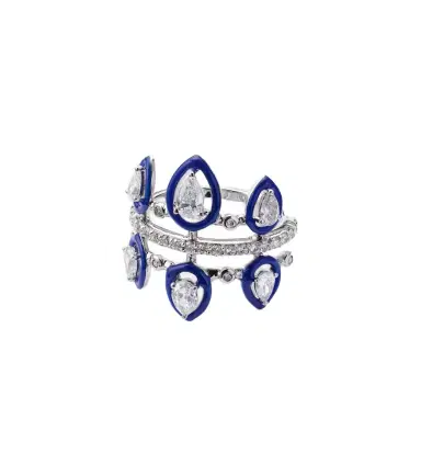 Kamyen Tulip 18kt white gold pinky ring with diamonds and enamel | Thumbnail 1