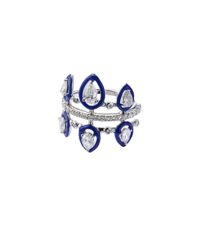 Kamyen Tulip 18kt white gold pinky ring with diamonds and enamel