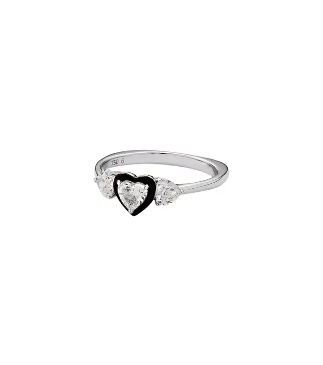 Kamyen 18kt white gold and enamel pinky ring with diamonds