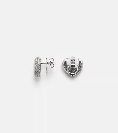 Kamyen Heart 18kt white gold and enamel earrings with diamonds and emeralds | Thumbnail 2