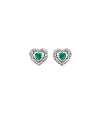 Kamyen Heart 18kt white gold and enamel earrings with diamonds and emeralds | Thumbnail 1