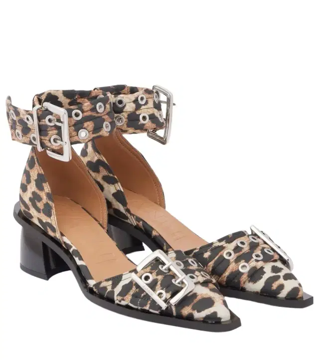 Ganni Leopard-print satin pumps