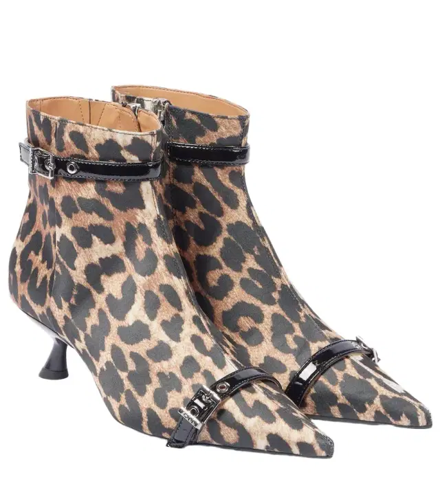 Ganni Leopard-print satin ankle boots