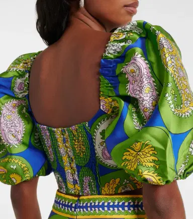 ALÉMAIS Alémais Printed balloon-sleeve cropped top | Thumbnail 2