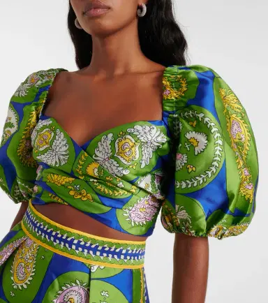 ALÉMAIS Alémais Printed balloon-sleeve cropped top | Thumbnail 3