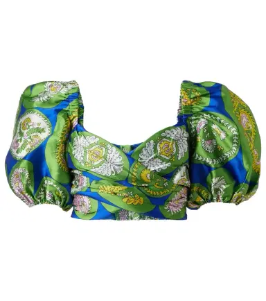 ALÉMAIS Alémais Printed balloon-sleeve cropped top | Thumbnail 1