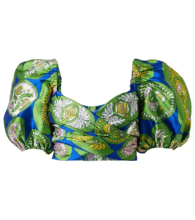 Alemais Alémais Printed balloon-sleeve cropped top