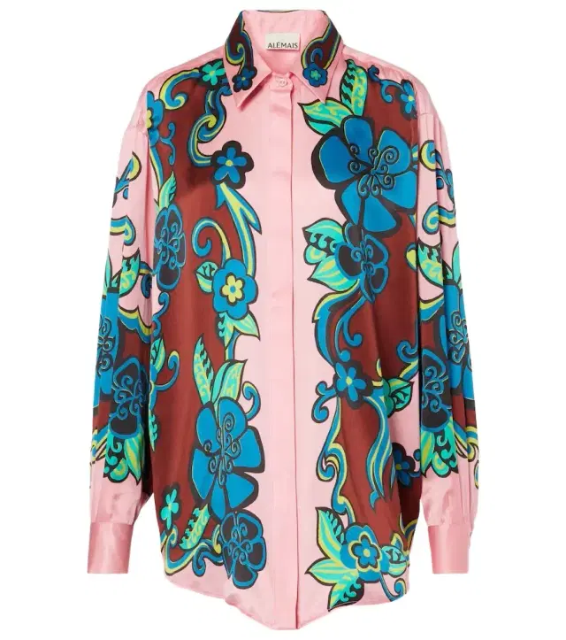 Alemais Alémais Floral puff-sleeve silk satin shirt