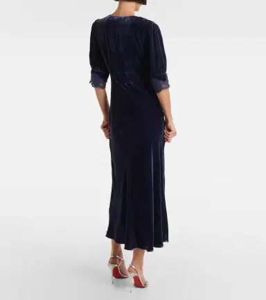 Rixo Simone lace-trimmed velvet maxi dress | Thumbnail 2