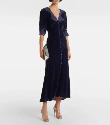 Rixo Simone lace-trimmed velvet maxi dress | Thumbnail 3